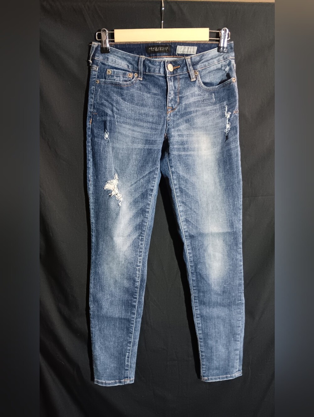 Aeropostale Women's Distressed Skinny Jeans - Blue Wash